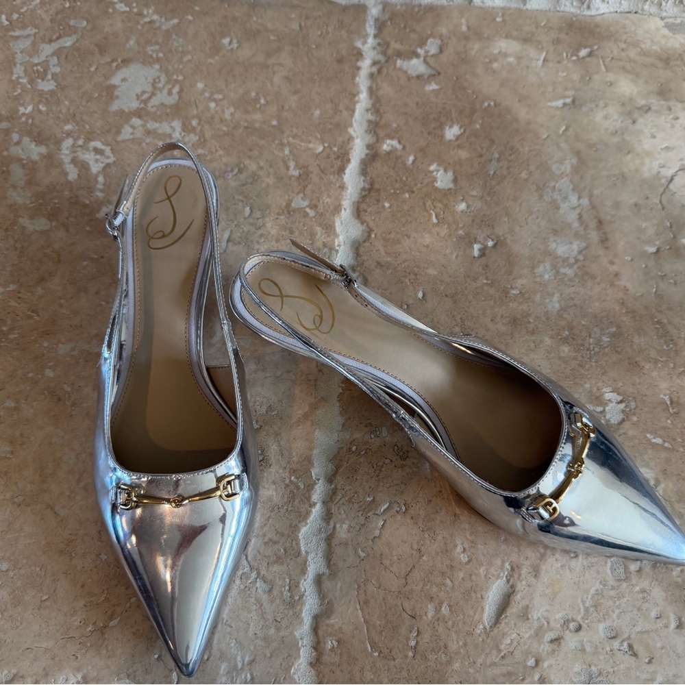 Sam Edelman Fitzgerald silver kitten heel sling back pump size 10